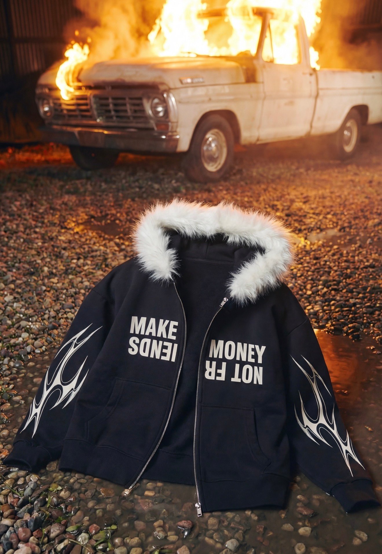 BLACK FUR LINE ZIPPER