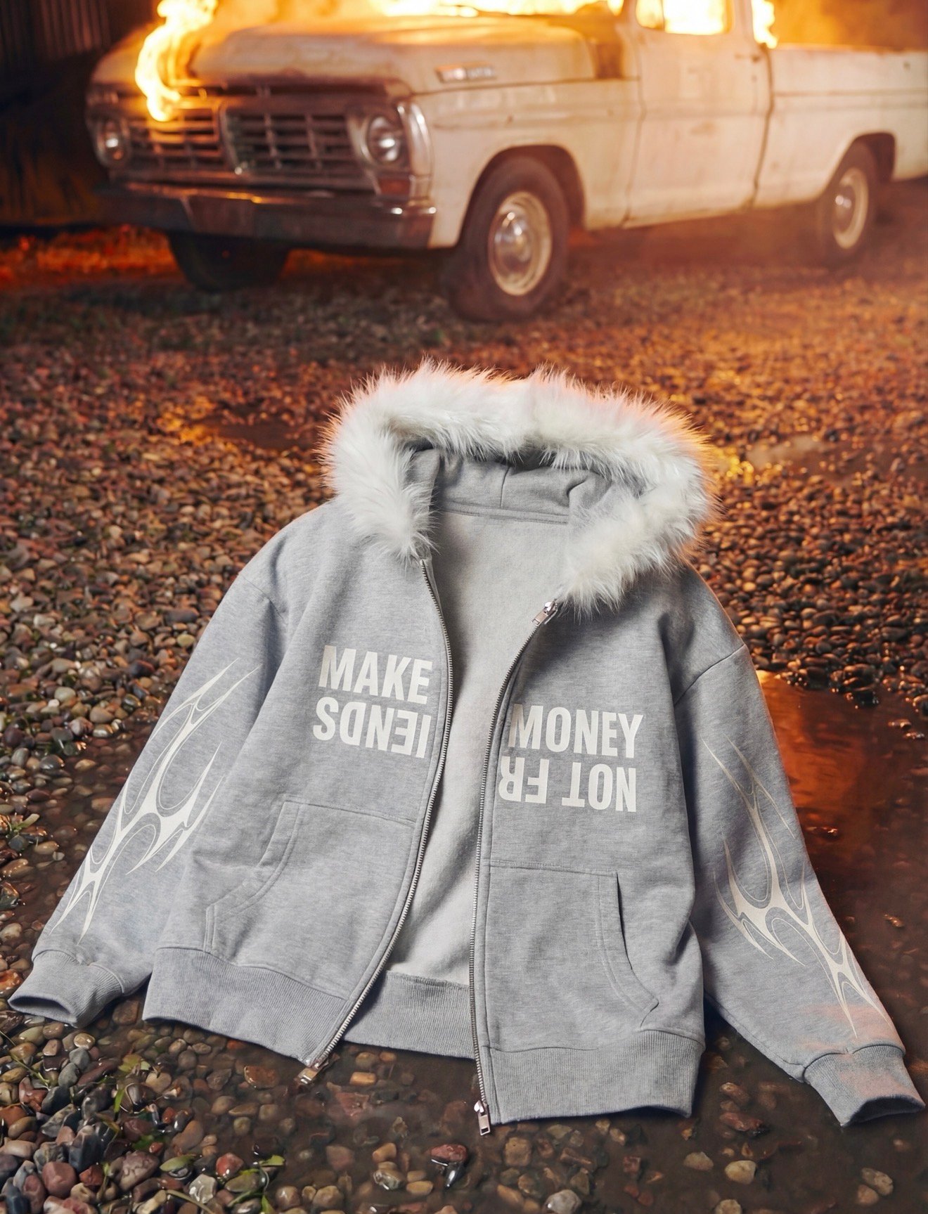 GRAY FUR LINE ZIPPER